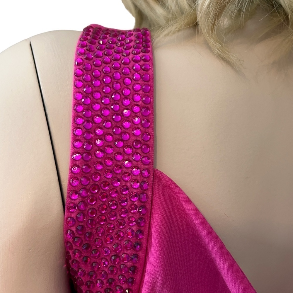 Calvin Klein Dress Gown Train Glass Beading Jersey Knit Ruched Draped Cowl Back - Picture 8 of 16